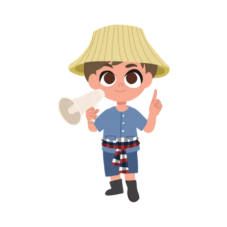 Adorable Farmer Making An Announcement With Megaphone  Illustration