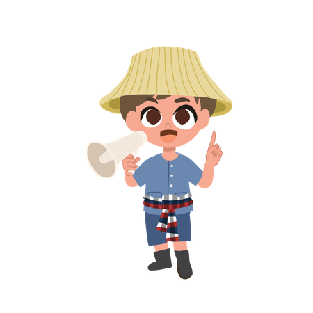 Adorable Farmer Making An Announcement With Megaphone  Illustration