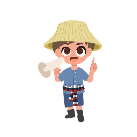 Adorable Farmer Making An Announcement With Megaphone  Illustration