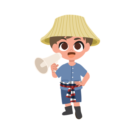 Adorable Farmer Making An Announcement With Megaphone  Illustration