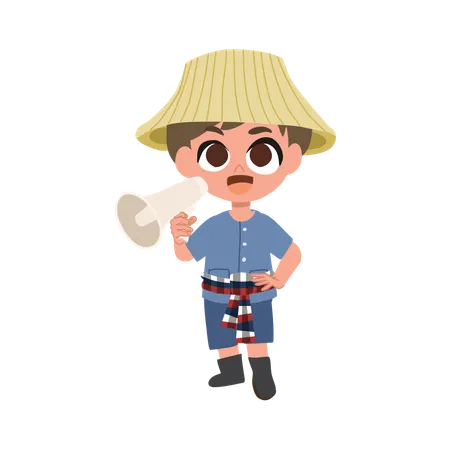 Adorable Farmer Making An Announcement With Megaphone  Illustration