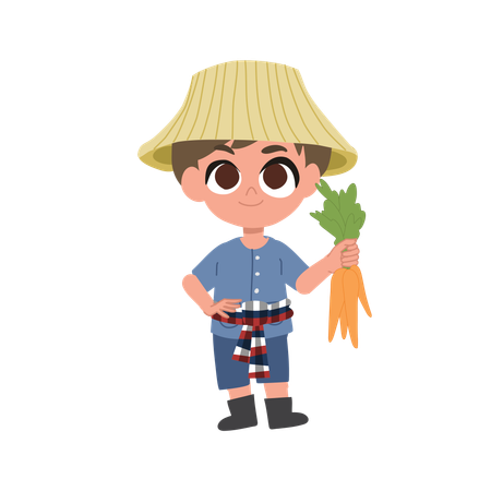 Adorable Farmer with A Carrot  Illustration