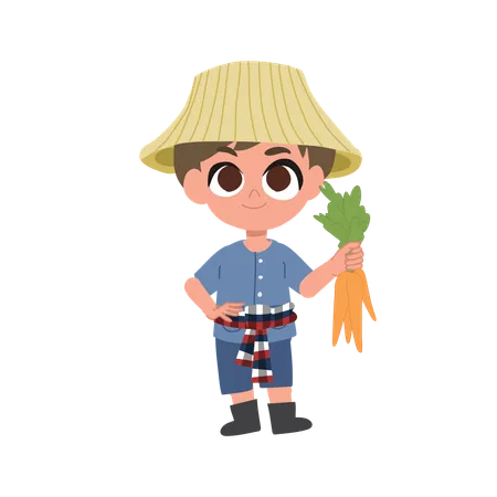 Adorable Farmer with A Carrot  Illustration