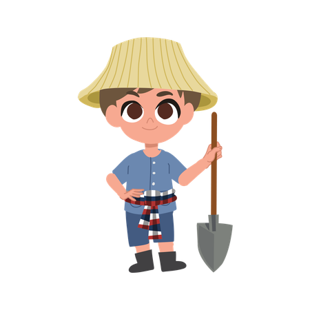 Adorable Farmer With Manual agriculture tools  Illustration