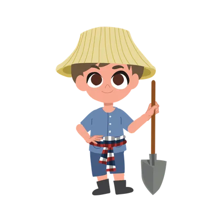 Adorable Farmer With Manual agriculture tools  Illustration