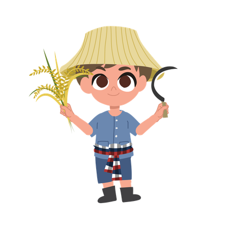 Adorable Farmer With Manual Farming Tools  Illustration