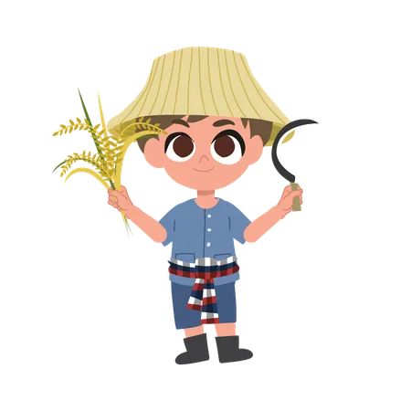 Adorable Farmer With Manual Farming Tools  Illustration