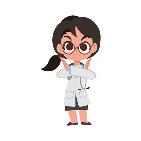 Adorable femme médecin avec un geste d'avertissement  Illustration