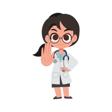 Adorable femme médecin avec un geste d'avertissement pour les thèmes médicaux et de santé  Illustration