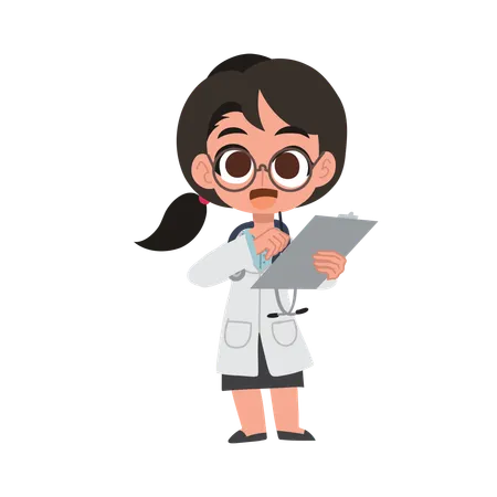 Adorable personnage de médecin féminin tenant un dossier de patient  Illustration