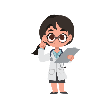 Adorable personnage de médecin féminin tenant un rapport  Illustration