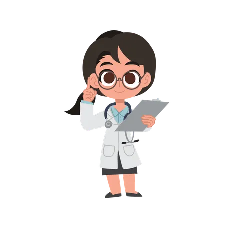 Adorable personnage de médecin féminin tenant un rapport  Illustration