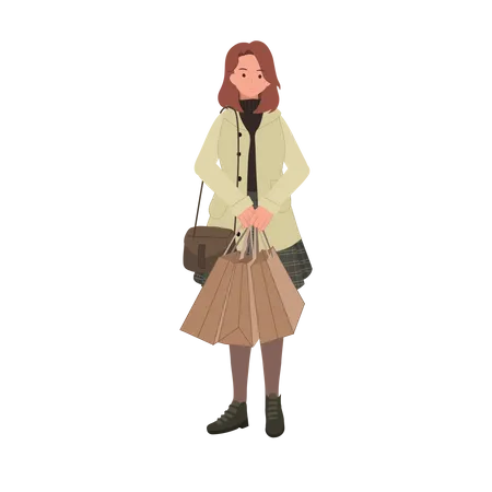 Adorable femme tenant un sac à provisions  Illustration