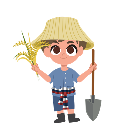 Adorable fermier avec des outils agricoles  Illustration