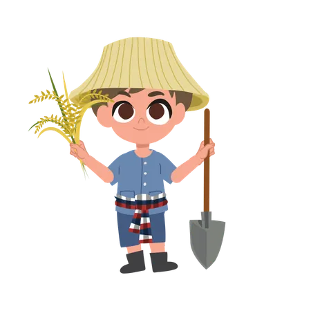 Adorable fermier avec des outils agricoles  Illustration