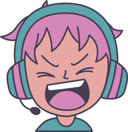 Adorable personnage de dessin animé de joueur de garçon portant un casque criant avec une expression de colère  Illustration