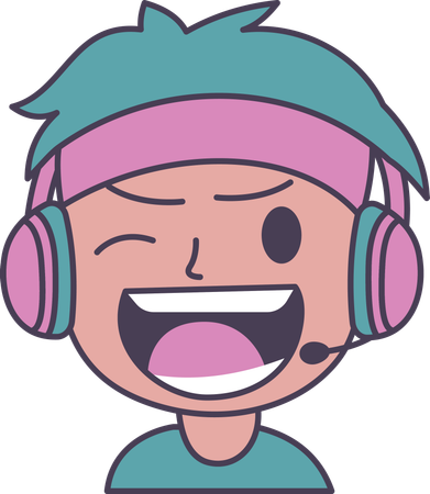 Adorable personnage de dessin animé de joueur de garçon portant un casque criant avec une expression de colère  Illustration