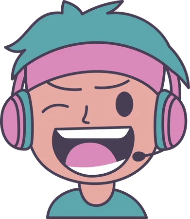 Adorable personnage de dessin animé de joueur de garçon portant un casque criant avec une expression de colère  Illustration