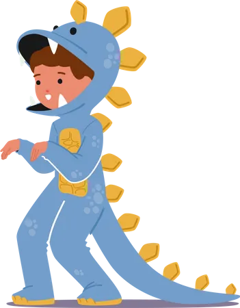 Costume de dinosaure bleu adorable personnage de garçon  Illustration
