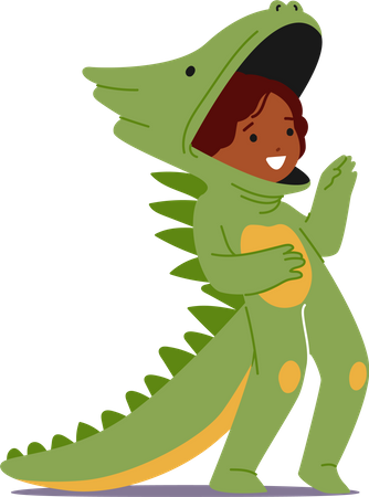 Adorable Girl Character Dons Green Dinosaur Costume  Illustration