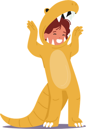 Adorable Girl Child Dons A Dinosaur Costume  イラスト