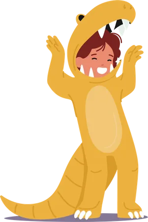 Adorable Child Dons A Dinosaur Costume Roaring And Exuding Charm And Excitement As They Roam And Play Kid Character Bringing Prehistoric Fun To Life Cartoon People Vector Illustration Illustration