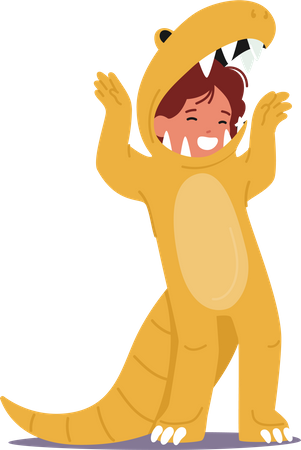 Adorable Girl Child Dons A Dinosaur Costume  Illustration
