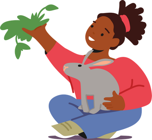 Adorable girl holding cute Bunny pet  Illustration