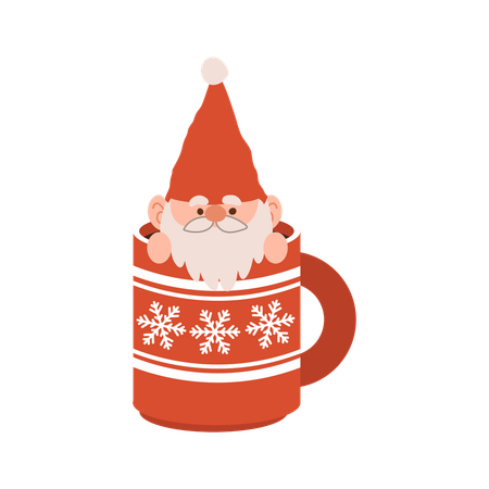 Adorable gnome de Noël de dessin animé à l'intérieur d'une tasse festive, parfait pour la décoration des fêtes de fin d'année et les œuvres d'art de Noël  Illustration