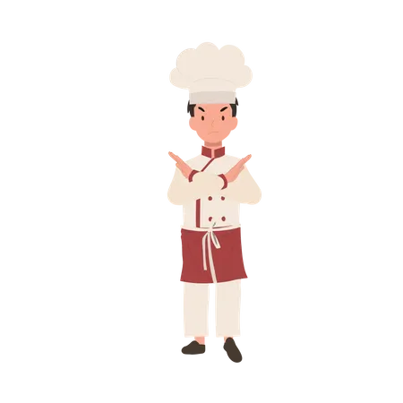 Adorable Kid Chef Refusal Young Chef Rejecting Cute Kid Chef With X Arm Gesture Illustration