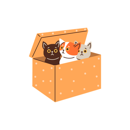 Adorable kittens sitting inside a cardboard gift box  Illustration