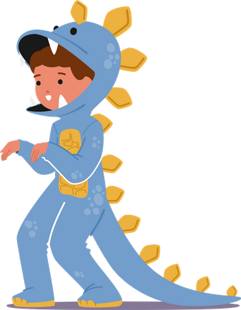 Adorable personaje de niño con disfraz de dinosaurio azul  Ilustración