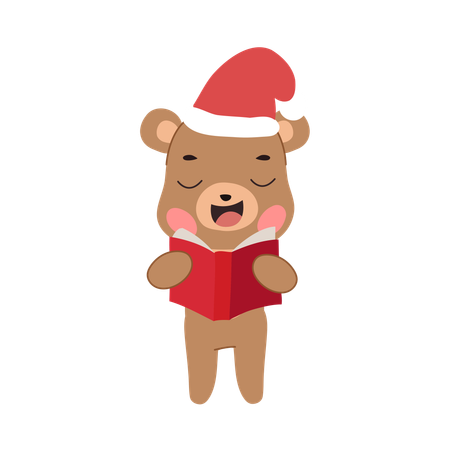 Adorable osito de peluche celebrando la Navidad con temática de invierno  Ilustración