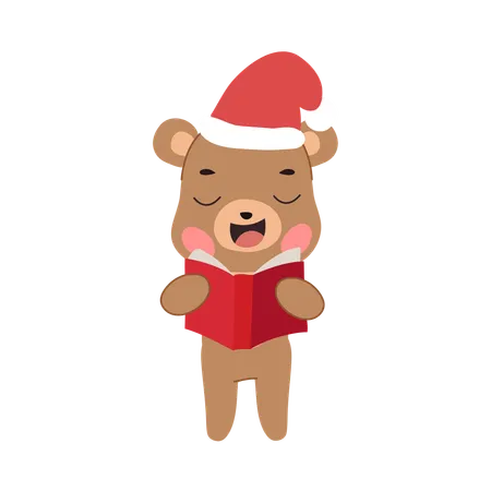 Adorable osito de peluche celebrando la Navidad con temática de invierno  Ilustración