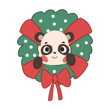 Adorable oso kawaii acurrucado en una corona navideña, mostrando un alegre espíritu navideño.  Ilustración