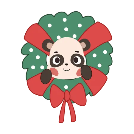 Adorable oso kawaii acurrucado en una corona navideña, mostrando un alegre espíritu navideño.  Ilustración