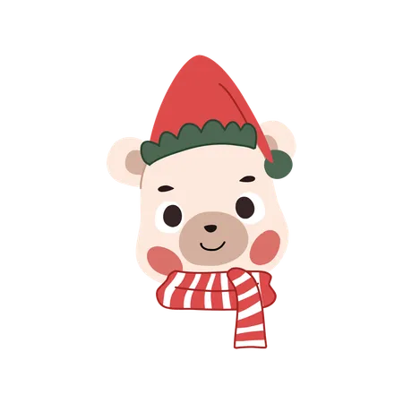 Adorable oso polar con atuendo navideño y una bufanda colorida  Ilustración