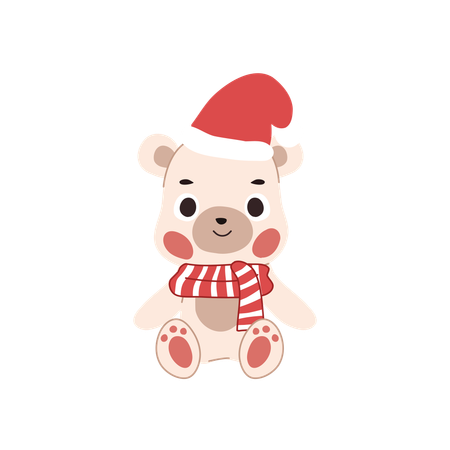 Adorable oso polar navideño kawaii en pose sentada con temática navideña  Ilustración