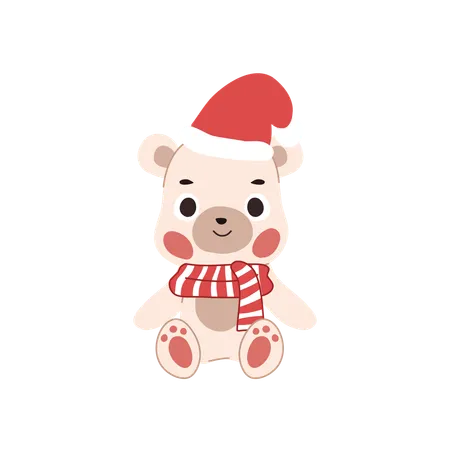 Adorable oso polar navideño kawaii en pose sentada con temática navideña  Ilustración