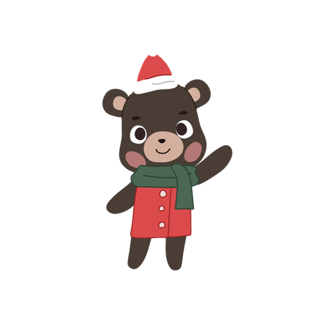 Adorable ours habillé d'une tenue d'hiver confortable sur le thème de Noël  Illustration