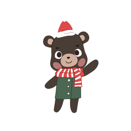 Adorable ours habillé d'une tenue d'hiver confortable sur le thème de Noël  Illustration