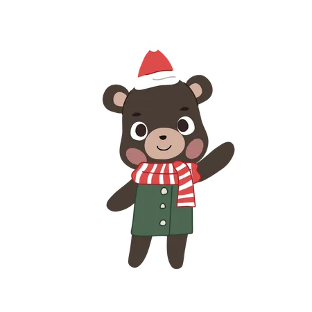 Adorable ours habillé d'une tenue d'hiver confortable sur le thème de Noël  Illustration