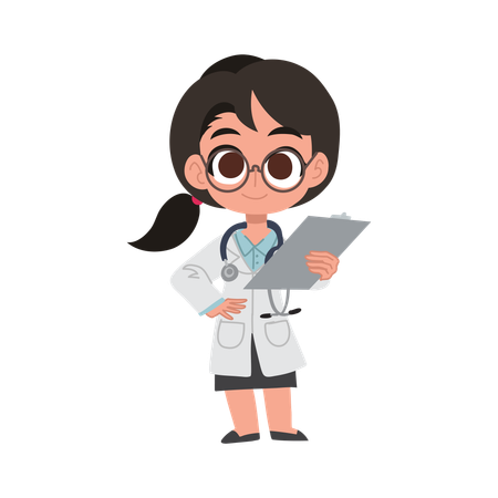 Adorable personaje de doctora sosteniendo el expediente del paciente  Illustration