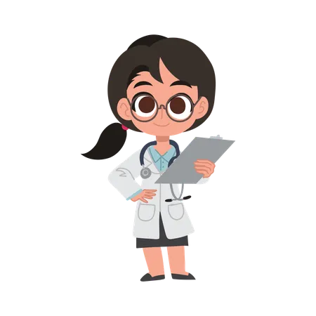 Adorable personaje de doctora sosteniendo el expediente del paciente  Illustration