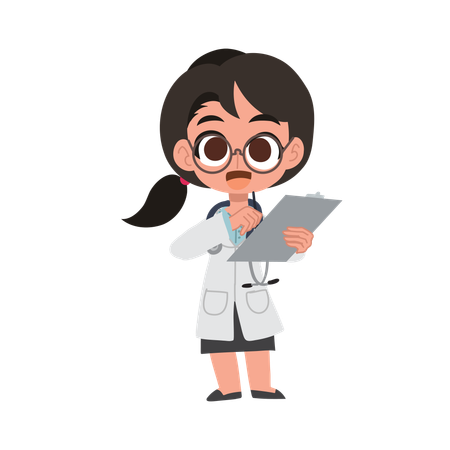 Adorable personaje de doctora sosteniendo el expediente del paciente  Illustration