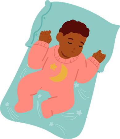 Adorable personaje infantil duerme tranquilamente en la cama  Ilustración