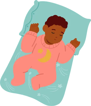 Un adorable personnage enfant dort paisiblement dans son lit  Illustration