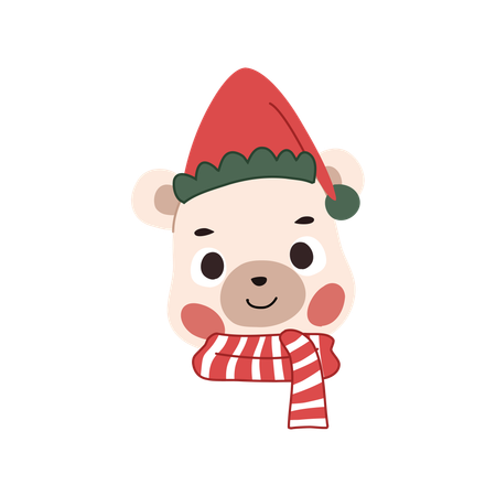 Adorable polar bear in Christmas attire with a colorful scarf  Illustration