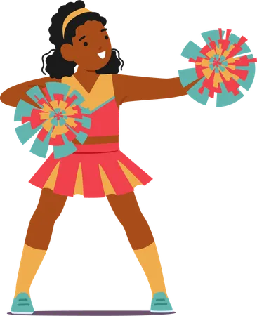 Adorable pom-pom girl noire aux yeux pétillants et au sourire éclatant  Illustration