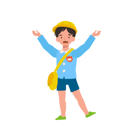 Adorable Preschooler in Japanese Kindergarten Attire Expressing Joy with Open Arms  Illustration